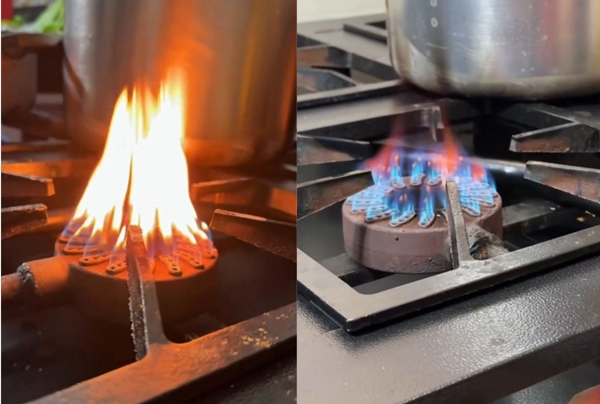Por que a chama do fogão industrial fica amarela?